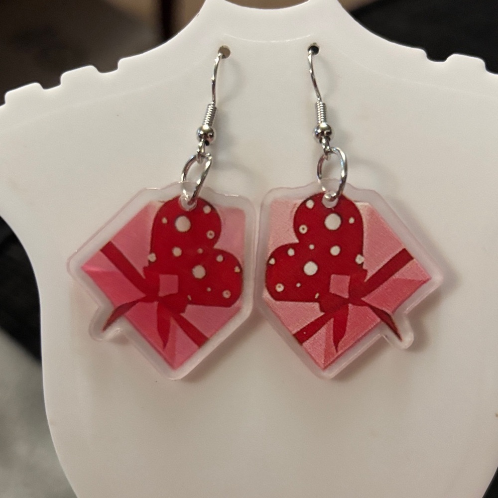 Heart-Shaped Pink and Red Earrings Handmade